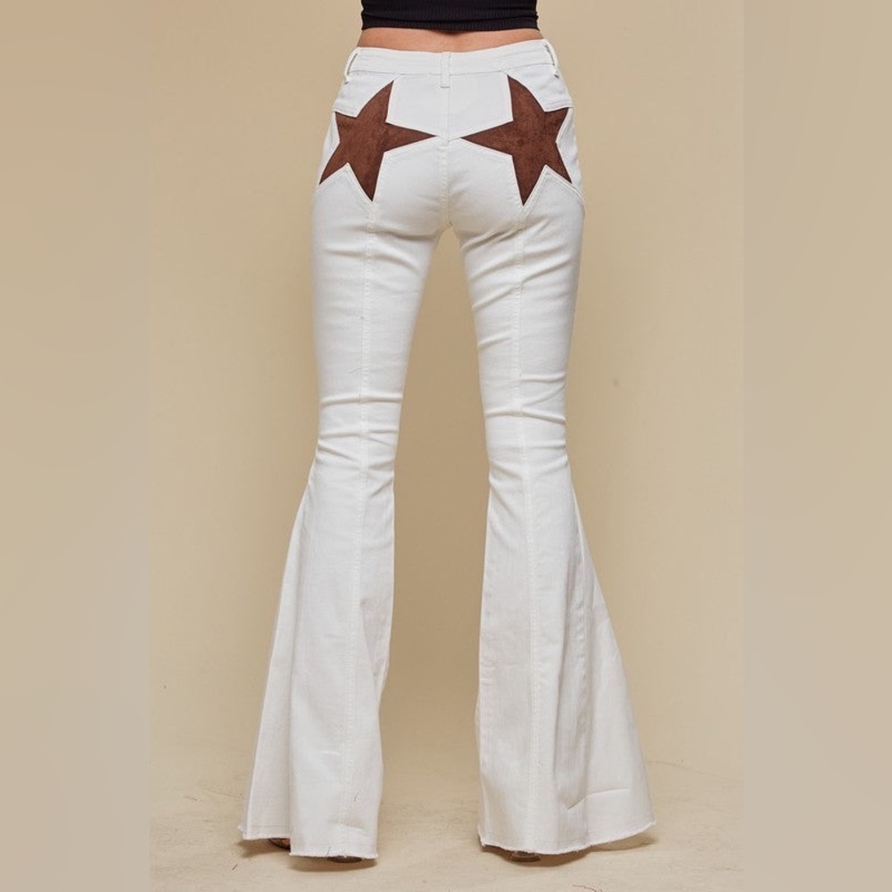 NWT - Saints & Hearts We've Got Spirit Flare Pants in White and Brown - Size S
